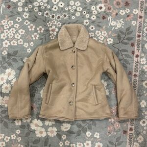Beige Tan Teddy Button Up Jacket for Women